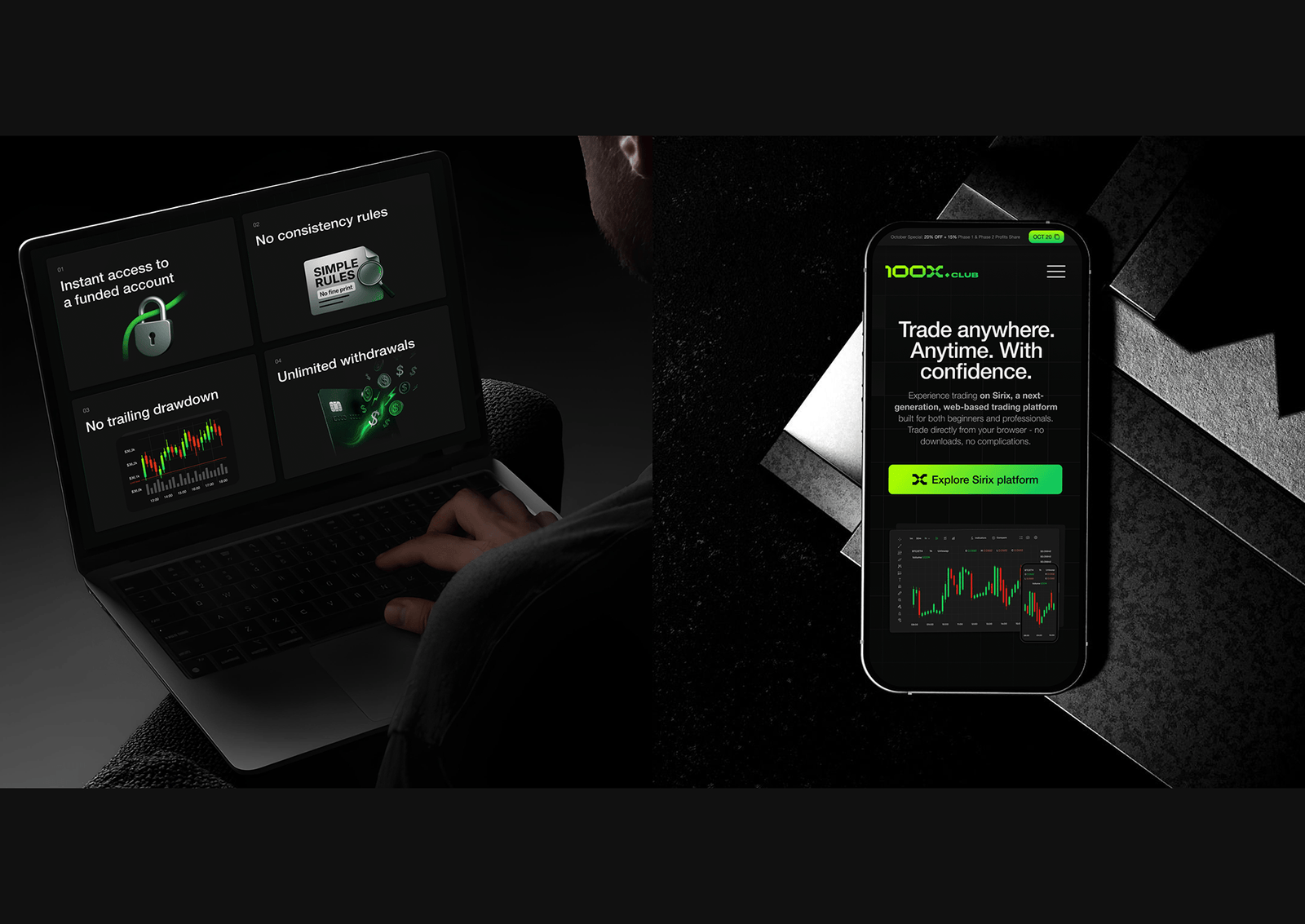 Digital trading platform on laptop and mobile showcasing smart online financial technology and real-time market analytics